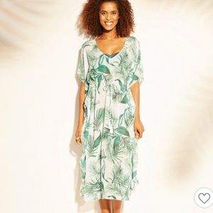 Midi Length Kaftan Swim Cover Up - Kona Sol White Palm